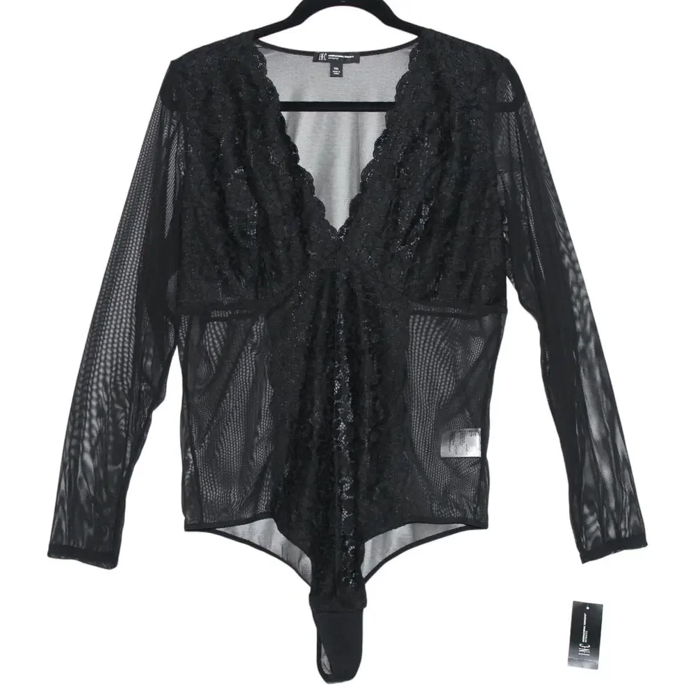 INC International Concepts Black Lace Bodysuit XXL NWT